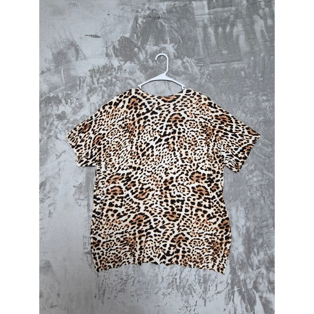 Philosophy Republic Clothing Leopard Print Knit Top Womens 2X Short Sleeve Tan - Picture 2 of 7